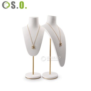 Busto de collar de Metal de altura ajustable personalizable de lujo, expositor de Metal de cuero Pu blanco de alta calidad, último diseño
