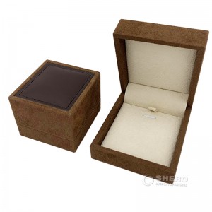 La venta caliente crea la caja de lujo del collar del anillo del brazalete del cuero de la PU del paquete de la joyería del terciopelo marrón para requisitos particulares