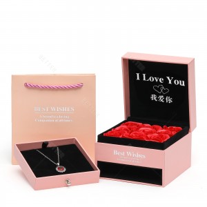 Wholesale double layer gift box custom logo valentine day packing jewelry packaging Drawer box with Rose flower