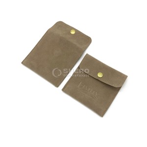 Custom printed suede velvet envelope grey jewelry pouch and packaging gift bag with button