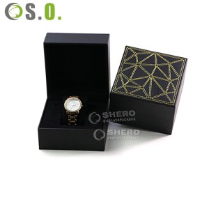 กล่องใส่นาฬิกาขายส่งกล่องของขวัญนาฬิกาสีดำกล่องนาฬิกาหนัง pu สีดำแบบกำหนดเอง