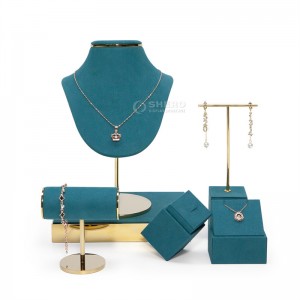 Set di espositori per gioielli personalizzati Set di espositori per gioielli con collana e anello con organizzatore per esposizione di gioielli champagne