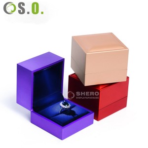 Custom Logo Black Engagement Ring Pendant Earring Box With Led Light