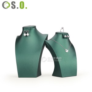 Wholesale Custom Handmade Pu Leather Green Mannequin Display Earring Ring Necklace Stand High Quality Display Bust