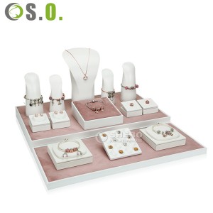 Venda quente pulseira colar brinco conjunto completo personalizado conjunto de exibição de jóias rosa
