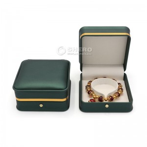 Hochwertiges PU-Lederring-Perlen-Schmuckkästchen-Set mit Dekorationsknopf. Luxus-Schmuckverpackungsschachtel mit Goldbesatz und individuellem Design