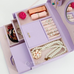 Kotak Penyimpanan Perhiasan Leatherret Kustom Kotak Display Perhiasan Kulit PU Perjalanan Portabel dengan Kunci