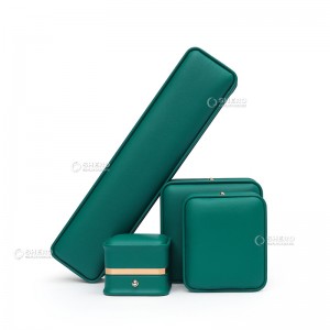 Boîte d'emballage de bijoux en cuir PU vert personnalisé de haute qualité, boîte-cadeau de bijoux de luxe pour bagues, colliers et bracelets