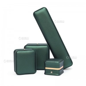 Boîte d'emballage de bijoux en cuir PU vert personnalisé de haute qualité, boîte-cadeau de bijoux de luxe pour bagues, colliers et bracelets