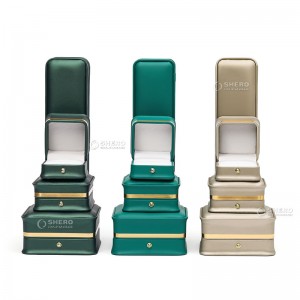 Aangepaste hoge kwaliteit PU-leer groene sieraden verpakking luxe sieraden geschenkdoos voor ringen ketting armband