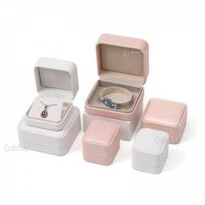 Wholesale Necklace Case Round Square Jewelry Ring Box Handmade Luxury Ping White PU Leather Jewelry Box With Logo Wedding