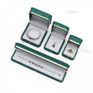 Caixa de embalagem de joias verde de couro PU de alta qualidade personalizada Caixa de presente de joias de luxo para anéis, colar e pulseira
