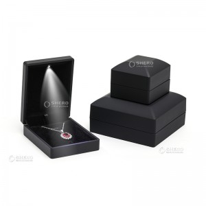 Shero Custom Luxury Black Plastic Gift Logo Set Velvet Light Up Led Necklace Ring Jewelry Jewellery Packaging Box With Led Light