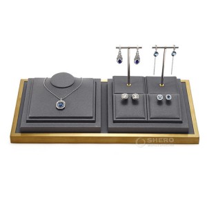Novo design de exposição de luxo suporte de metal rack de exibição de balcão de joias de couro pu