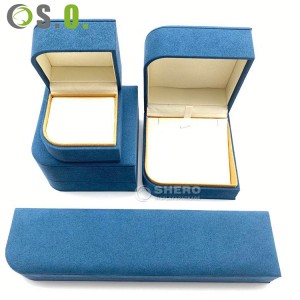 Оптовые поставки коробок с текстурой синего бархата, роскошная шкатулка для драгоценностей с индивидуальным логотипом