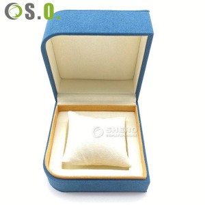Kotak grosir memasok kotak perhiasan mewah beludru biru tekstur dengan logo yang disesuaikan