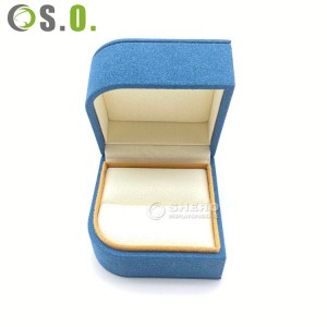 Kotak grosir memasok kotak perhiasan mewah beludru biru tekstur dengan logo yang disesuaikan