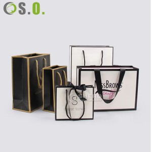 Groothandel aangepaste logo kartonnen verpakking wit zwart luxe cadeau winkelen sieraden papieren zak met handvatten