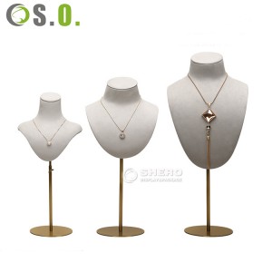 Venda quente de metal rack jóias display busto manequins suporte metal com camurça couro colar bustos suporte