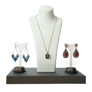 Luxury Pu Leather Diamond Ring Bracelet Jewelry Bust Window Display Stand Set