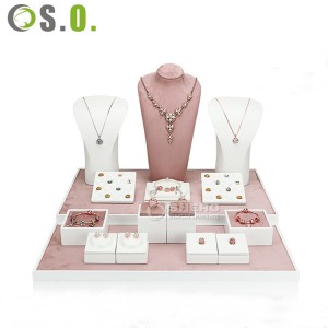 Venda quente pulseira colar brinco conjunto completo personalizado conjunto de exibição de jóias rosa