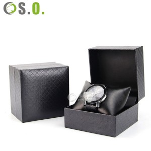 Caixa de plástico de alta qualidade para relógios, travesseiro de couro preto, caixa de relógio de joias de papel