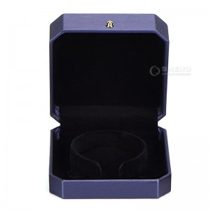 Hot Stamping Custom Logo Square Plastic Blue PU Leather Jewelry Packaging Box