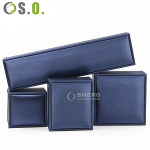 Kundenspezifisches luxuriöses blaues PU-Lederarmband-Ring-Handketten-Verpackungskasten-Schmuckkästchen-Set