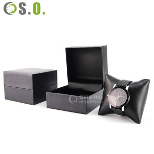 Caja de plástico de gama alta para relojes, almohada de cuero negro, caja para reloj de joyería de papel de polipiel