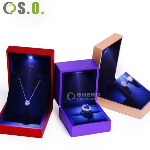 Custom Logo Black Engagement Ring Pendant Earring Box With Led Light