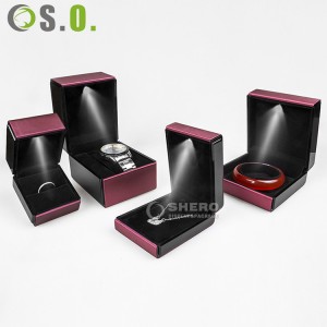 Luxus-Schmuckverpackungsbox aus Kunststoff mit individuellem Logo für Armbanduhren und Ringe mit LED-Licht