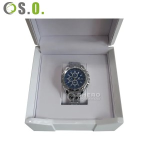 Hot sale LED light single wrist watch storage box stylish wooden glossy watch gift jewelry boxes with leather inside