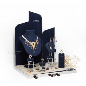 Conjunto de accesorios de exhibición de ventana de joyería de microfibra azul marino de lujo