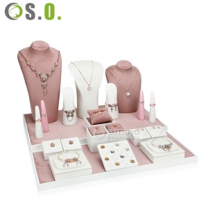 Hete verkopende armband ketting oorbel volledige set op maat gemaakte roze sieraden displayset