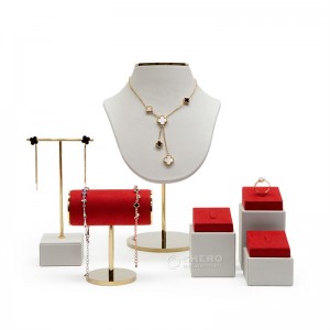 New Arrival Custom Red Jewelry Display Stand Ring Necklace Bracelet Earring Jewellery Display Set