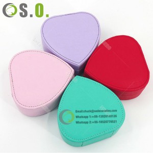 PU Leather Wedding Heart Jewelry Case For Earrings Rings Women Mirrored Portable Jewelry Storage Box Holder