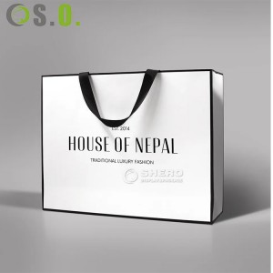 Emballage en carton avec Logo personnalisé, blanc et noir, sac en papier pour cadeaux de luxe, Shopping, bijoux, avec poignées, vente en gros