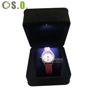 LED Light Watch Packaging Box Black Micro Fabric Velvet Watch Box Unique Round Concern Jewelry Box