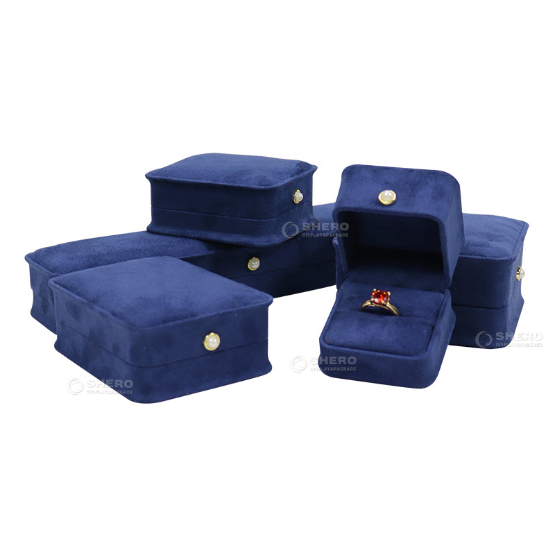 Wholesale Navy Suede Jewelry Packaging Wedding Ring Boxes Jewelry Boxes