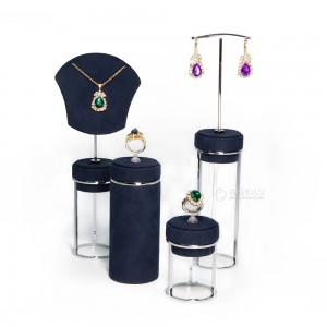 Ensemble d'accessoires de luxe pour vitrine de bijoux en microfibre bleu marine
