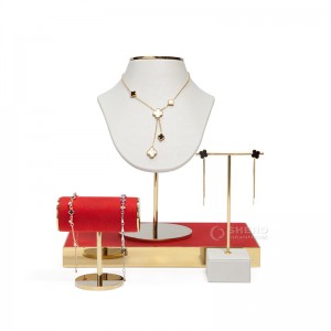 New Arrival Custom Red Jewelry Display Stand Ring Necklace Bracelet Earring Jewellery Display Set