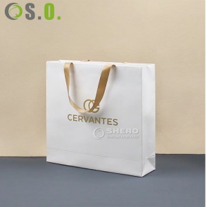 Embalagem de papelão com logotipo personalizado por atacado, branco, preto, luxo, presente, compras, joias, saco de papel com alças